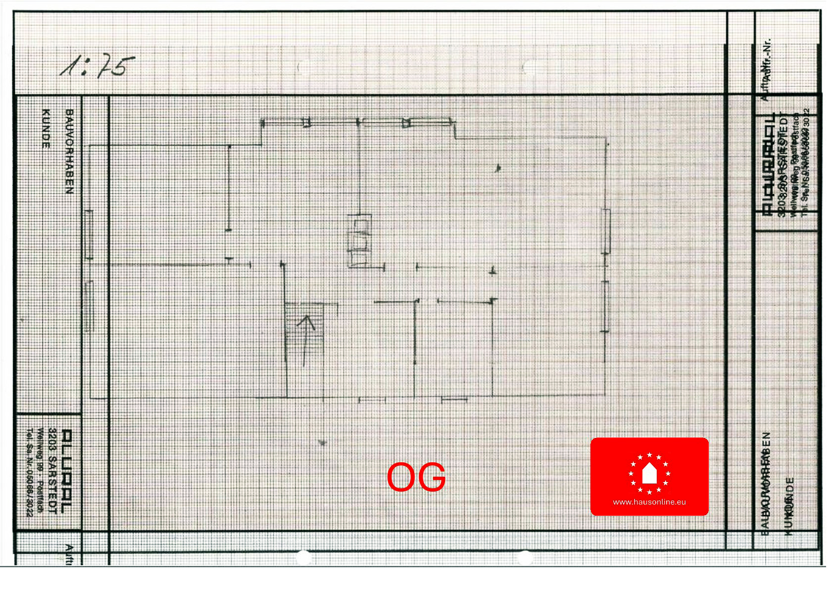 Originaler Dachgeschoss Plan – ausbaufähige Fläche im Bungalow